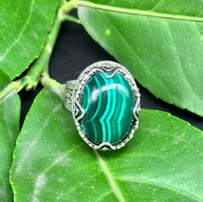 Tibetan Ring with Green Malachite