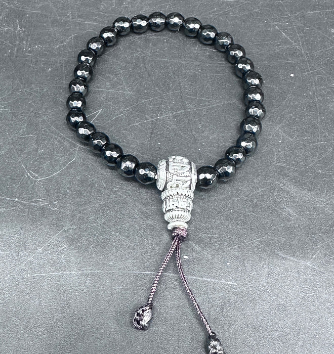 Bracciale con tormalina Nera e guru scritta preghiera