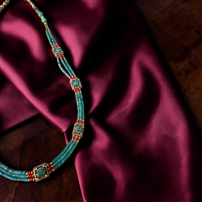 Collana tibetana a Giracolla con turchese e diaspro