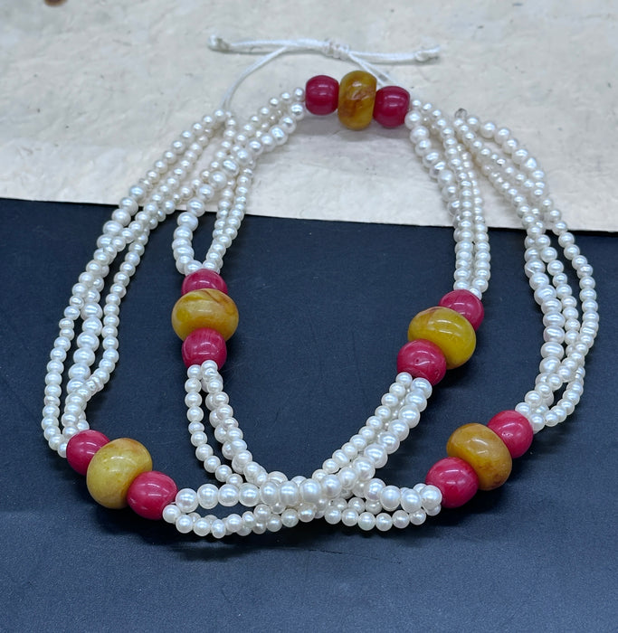 Tibetan necklace with mother-of-pearl beads