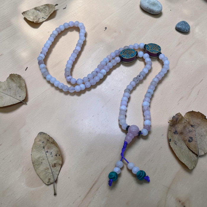 108-Bead Agate Mala with Guru Pendant