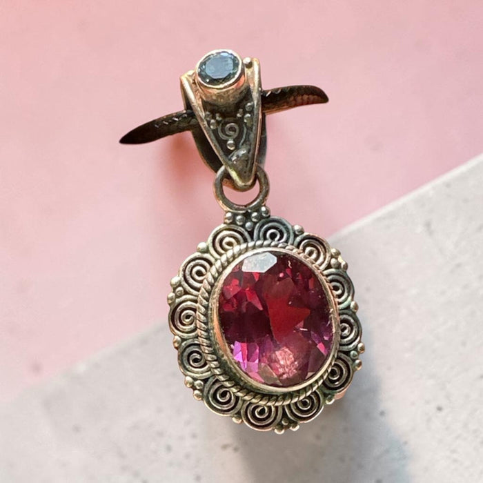 Ciondolo con tormalina rosa e blu topazio-argento 925