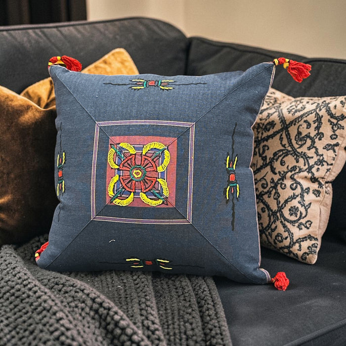 Cushion with double embroidered vajra