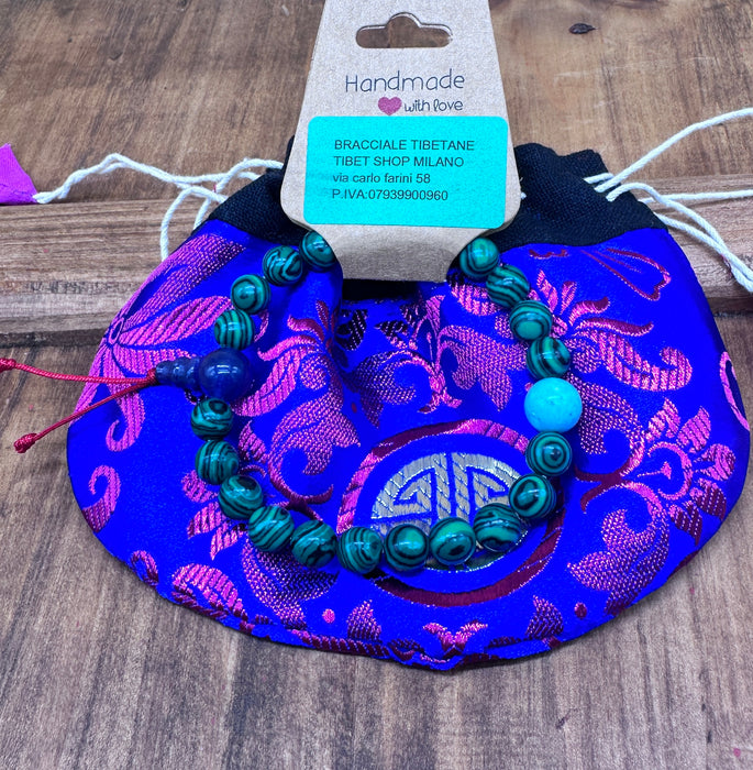 Bracciale a Malachite verde con Custodia di Seta