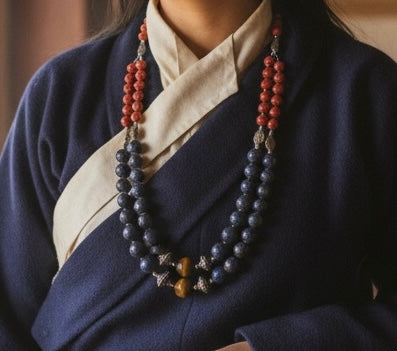 Collana nepalese con lapislazzuli, occhio di tigre e diaspro