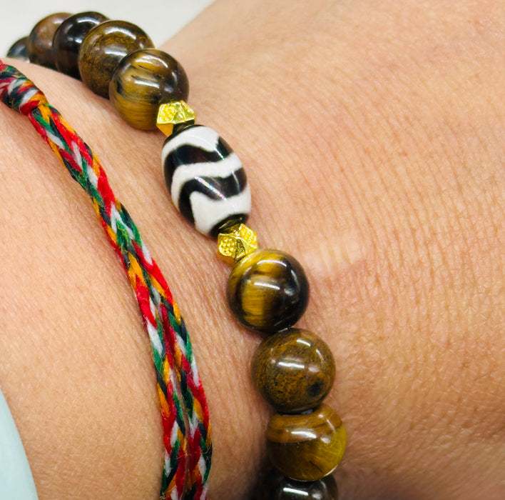 Braccialetto Tibetano con Occhio di Tigre e Perline Dzi
