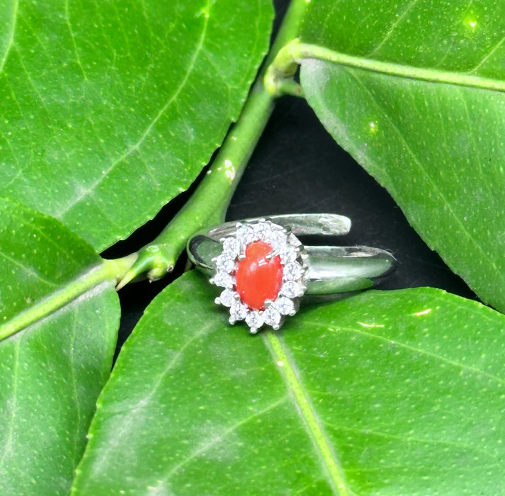 Ring with Coral and Zircons