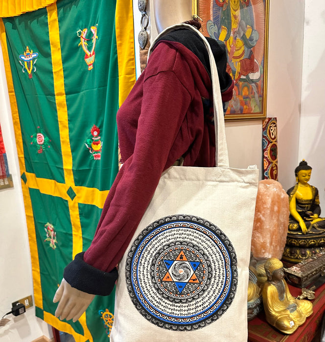 Borsa con mandala Om mani pedme hum di cottone grezze