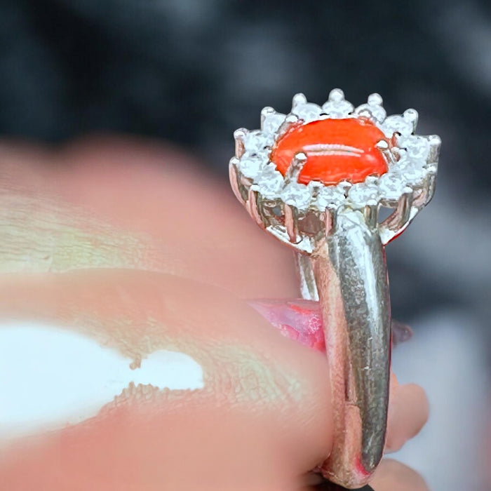 Ring with Coral and Zircons
