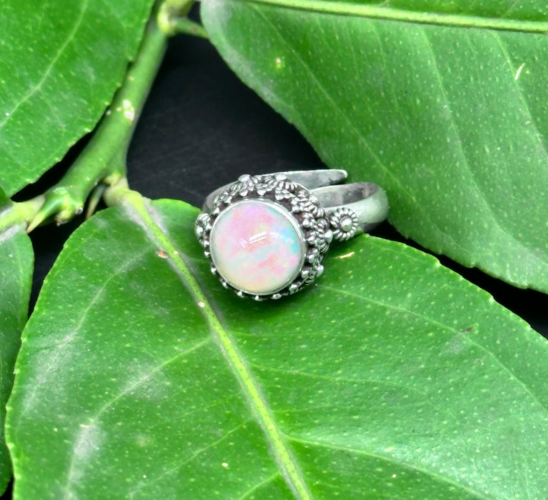 Tibetan Ring with White Opal
