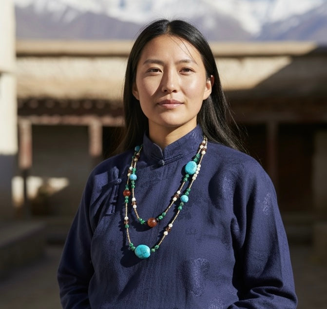 Collana tibetana con turchese e corniola