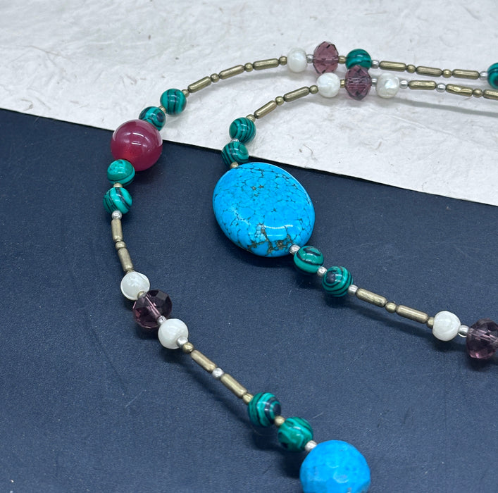 Collana tibetana con turchese e corniola