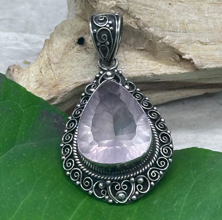 Rose quartz pendant-925 silver
