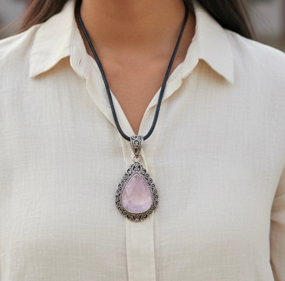 Rose quartz pendant-925 silver