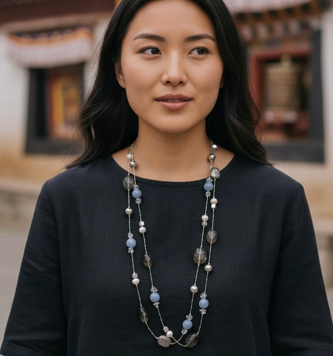 Tibetan necklace with quartz and 925 silver
