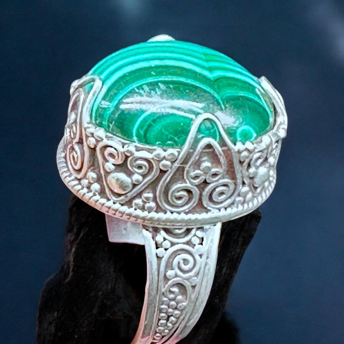Tibetan Ring with Green Malachite