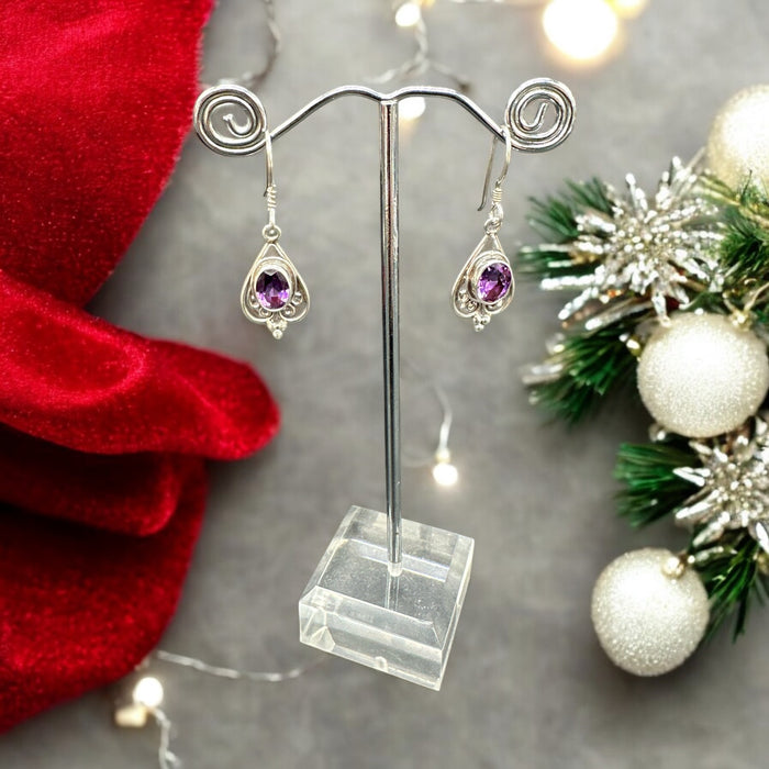 orechini tibetani con argento 925 e pietra di amitista