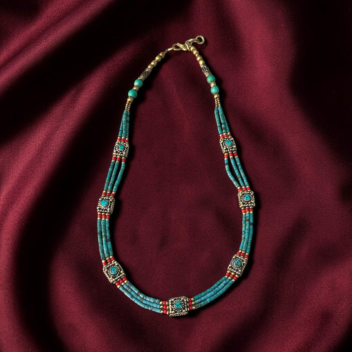 Collana tibetana a Giracolla con turchese e diaspro
