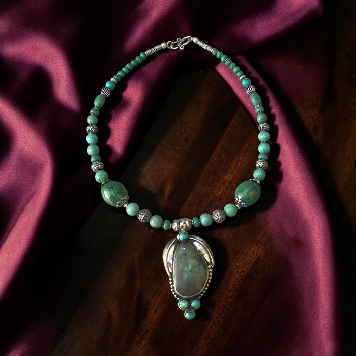 Tibetan choker necklace with dark turquoise