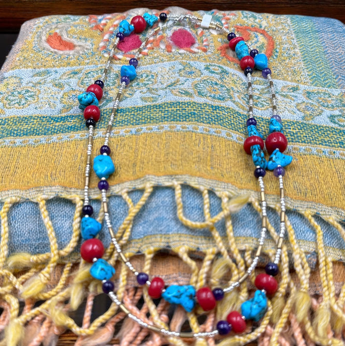 Collana tibetana con turchese e coralo bamboo
