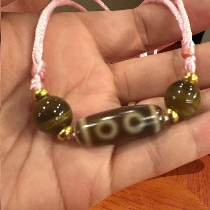 Dzi tibetano a 3 occhi con Occhio di Tigre