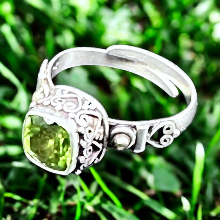 Tibetan Ring with Bright Green Peridot