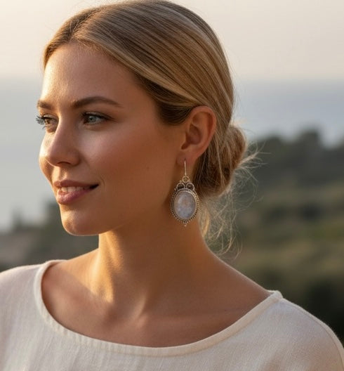 Handmade Iridescent Moonstone Earrings -