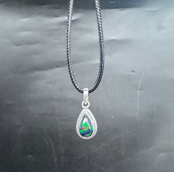 Dark iridescent green opal pendant - 925 silver