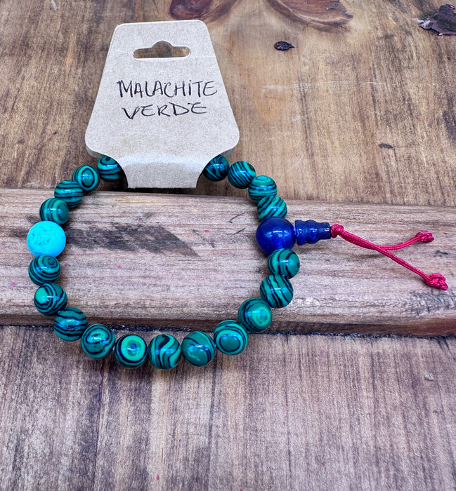 Bracciale a Malachite verde con Custodia di Seta