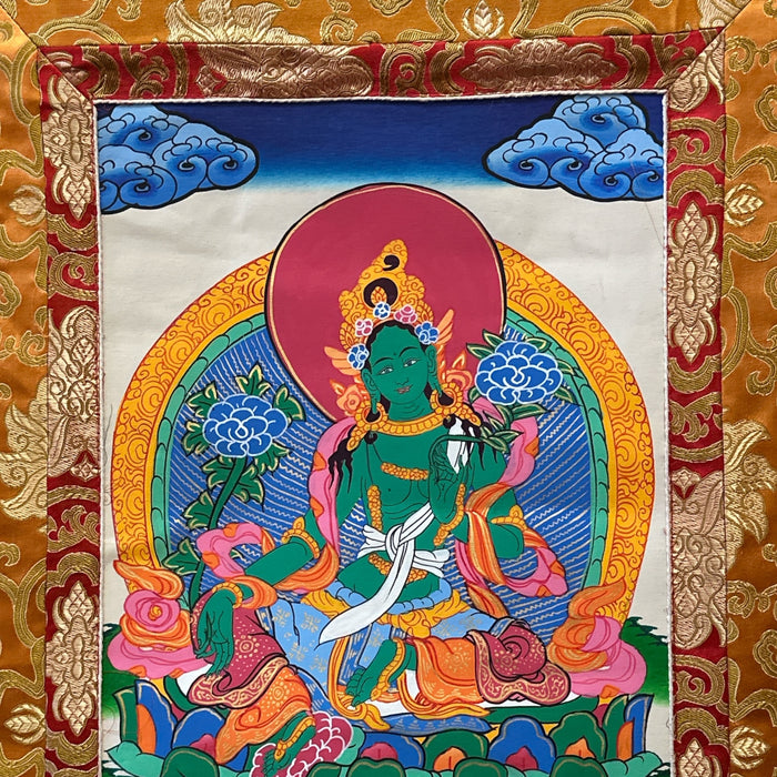 Thangka Tibetano Otto Tara Verde - Arazzo Buddha Con Stampa Dorata - Decorazione Zen Per Meditazione - Foto 11