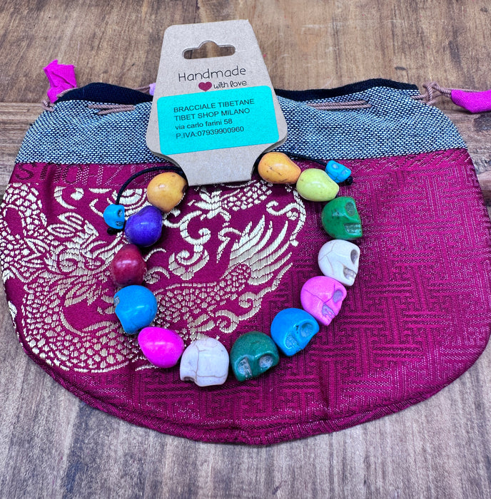 Bracciale a Teschi Colorati Con Custodia di Seta