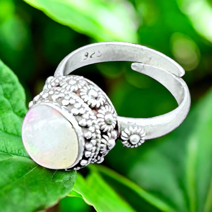 Tibetan Ring with White Opal