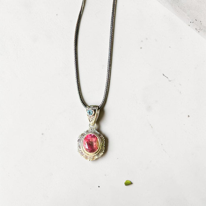 Ciondolo con tormalina rosa e blu topazio-argento 925
