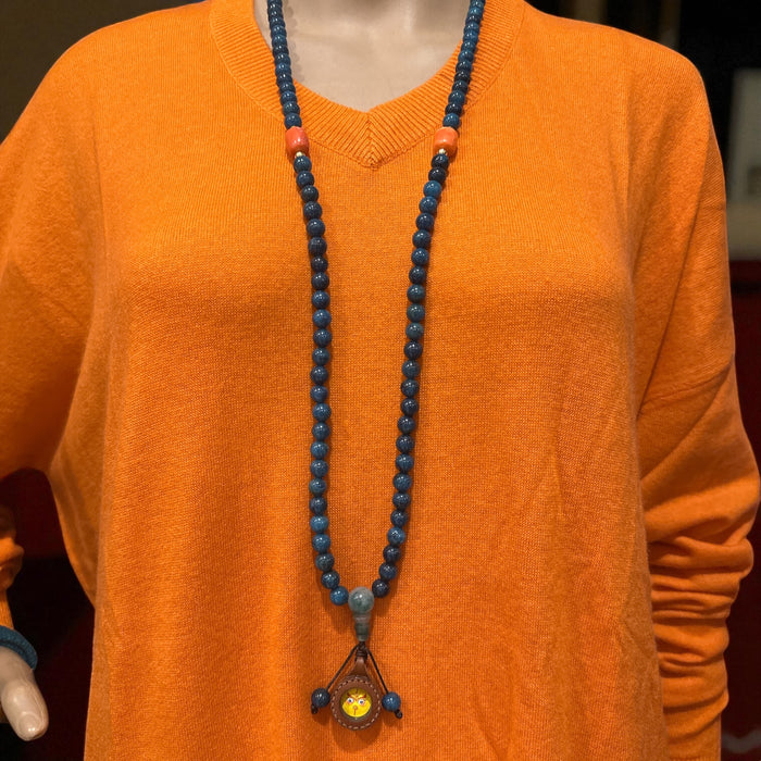 Mala in Blu Apatite con Pendente Terzo Occhio nella Cuoio