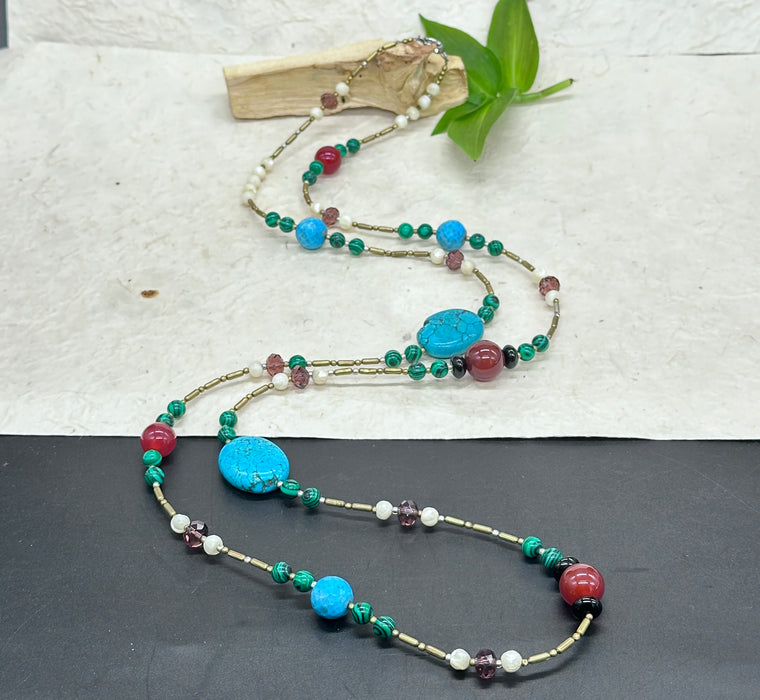 Collana tibetana con turchese e corniola