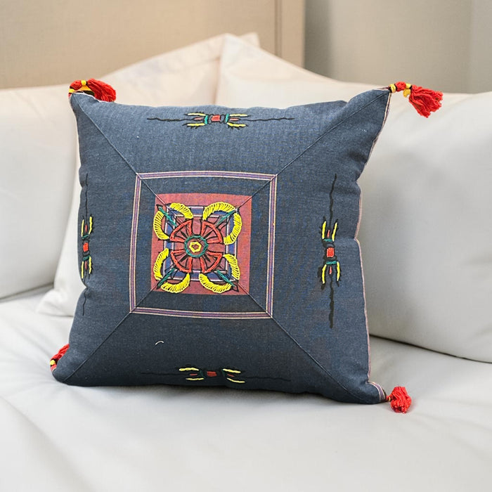 Cushion with double embroidered vajra