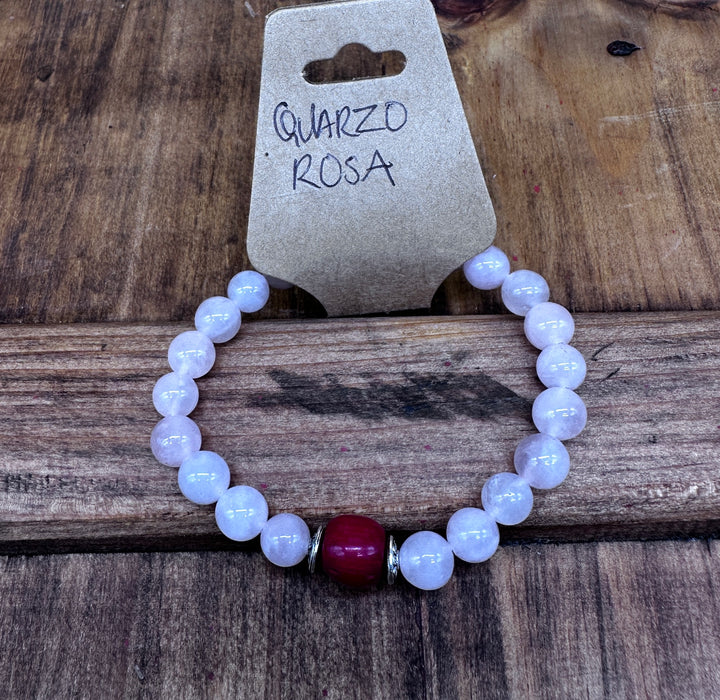 Bracciale di Quarzo Rosa con Custodia di Seta