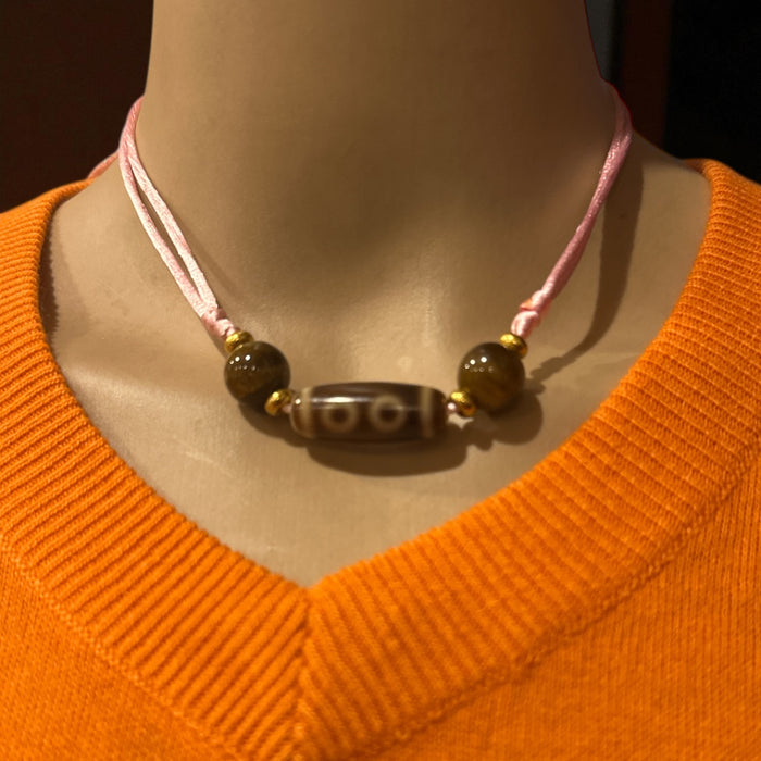 Dzi tibetano a 3 occhi con Occhio di Tigre