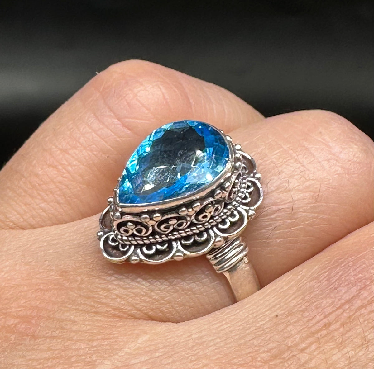 Anello Di Fidanzamento Da Donna Con X Blu Lucido Placcato In - Foto 5