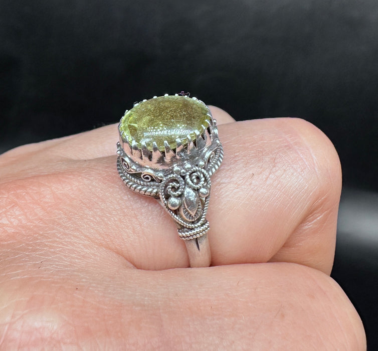 Tibetan Ring with Lemon Quartz