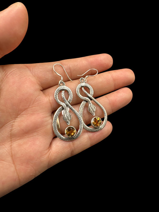 Orecchini con serpente e quarzo citrino ( argento)