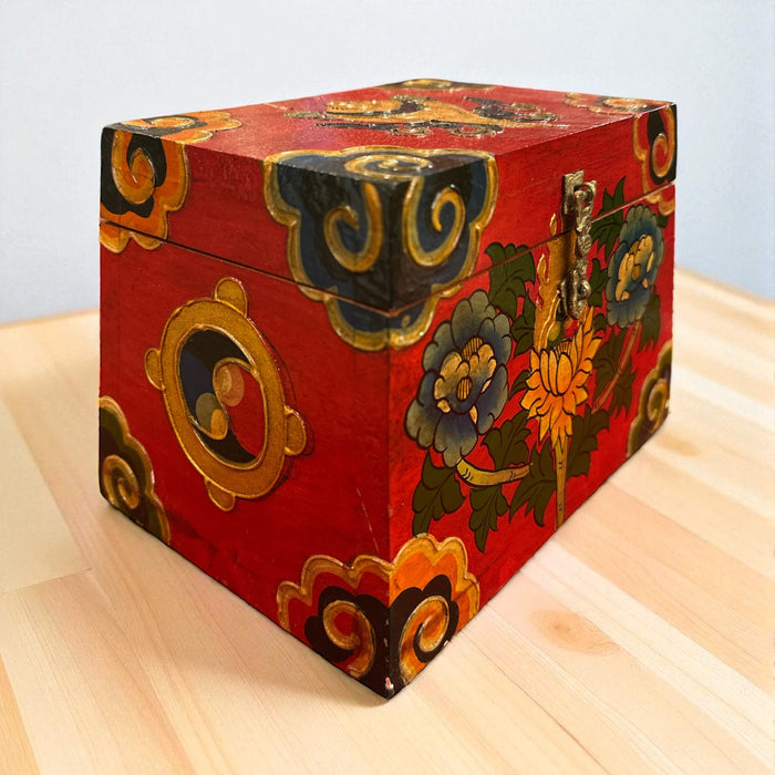 baule tibetane a fiori di lotto e conchiglia (forma trapezoid)