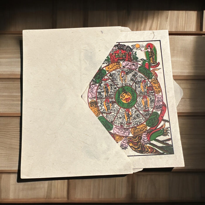 Biglietto di auguri con ruota della vita in carta di riso