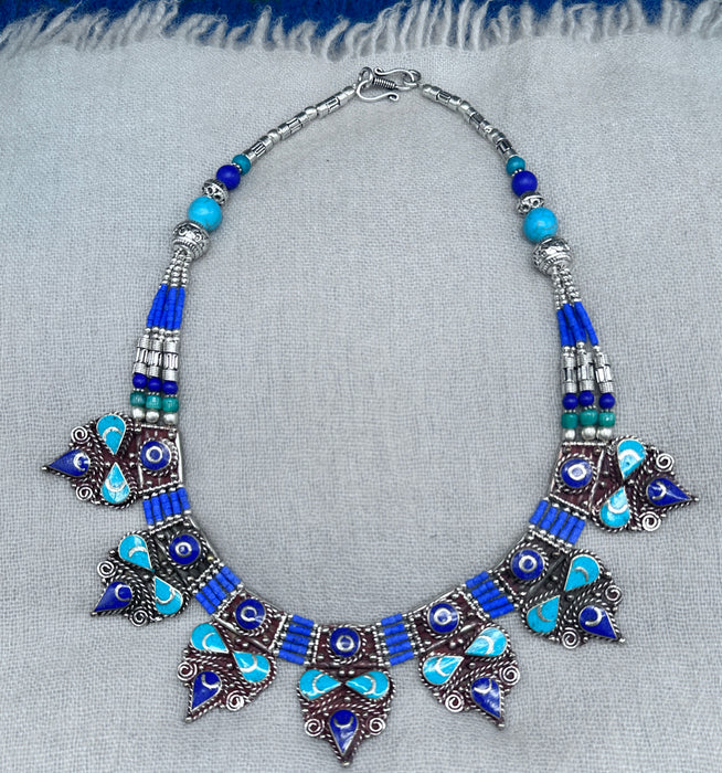 Collana tibetana con turchese e lapislazzuli