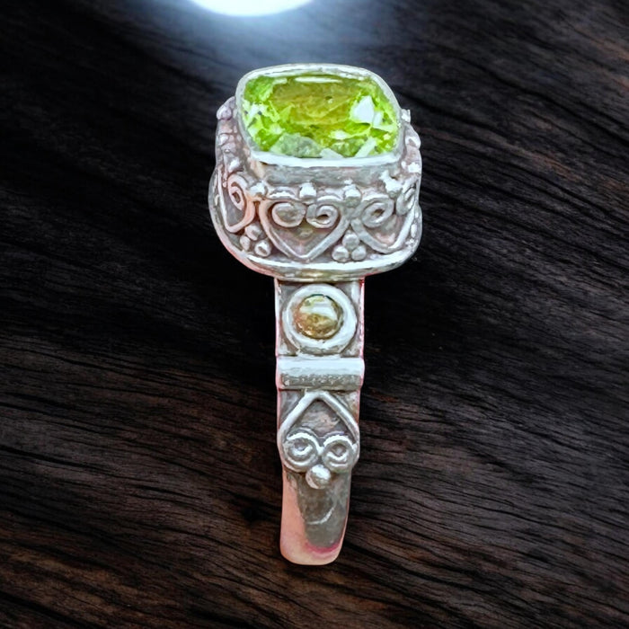 Tibetan Ring with Bright Green Peridot