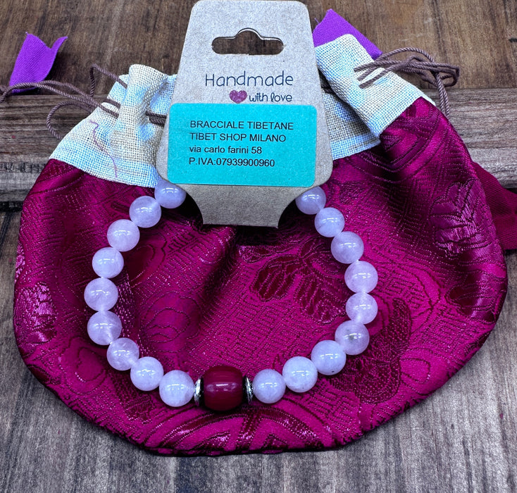 Bracciale di Quarzo Rosa con Custodia di Seta