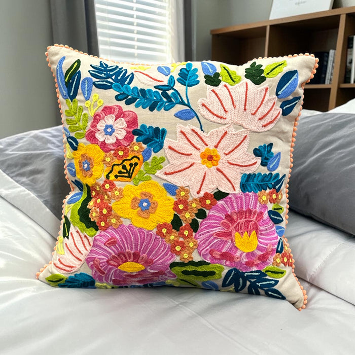 Embroidered flower cushion