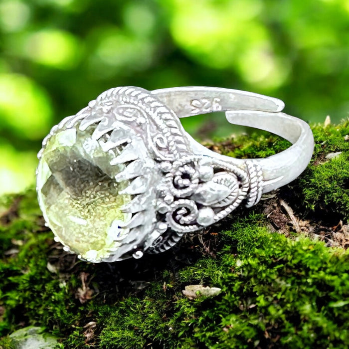 Tibetan Ring with Lemon Quartz