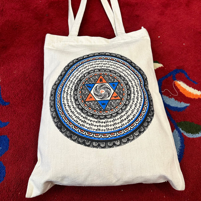 Borsa con mandala Om mani pedme hum di cottone grezze