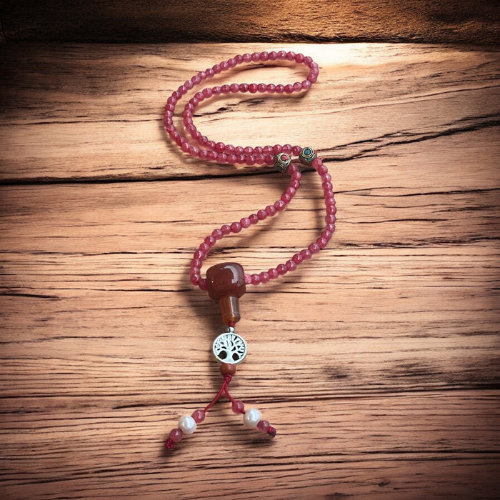 Mala piccola con pietra angelite e ciondolo (albero di vita)